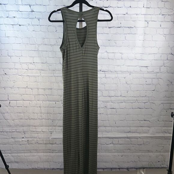 💚 Express Green & Black Striped Maxi Dress | Racerback | Side Slits | Size Smal - Picture 3 of 4